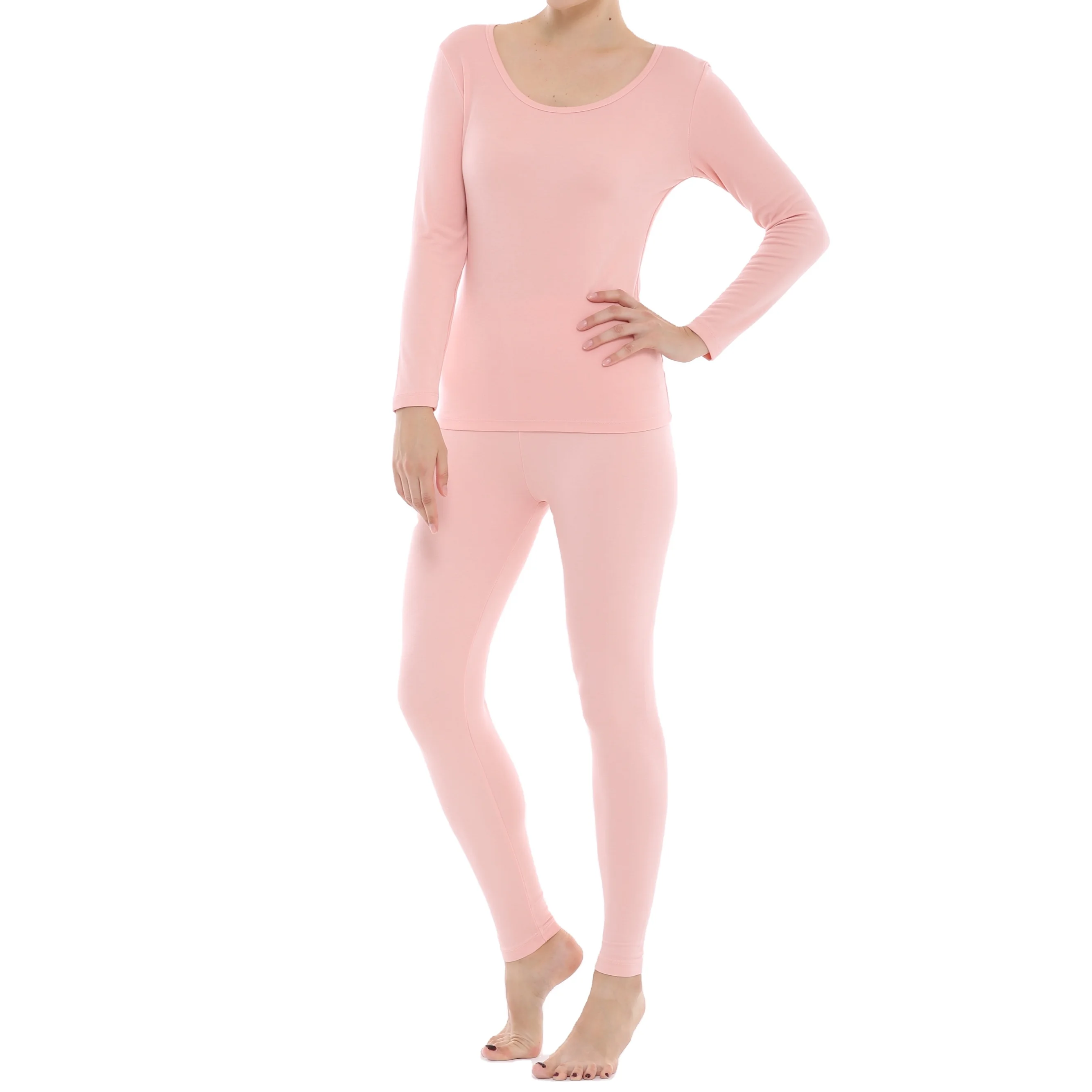 
Fashion Soft Cozy Long Sleeve Shirts Underwear Set Lingerie Set Women RC Fiber & Spandex Pink 