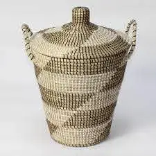 Handmade 100% Eco-Friendly Seagrass Storage Trunk New Product with Oval Pattern Plastic Lid Organizer for Laundry Waste Basket
