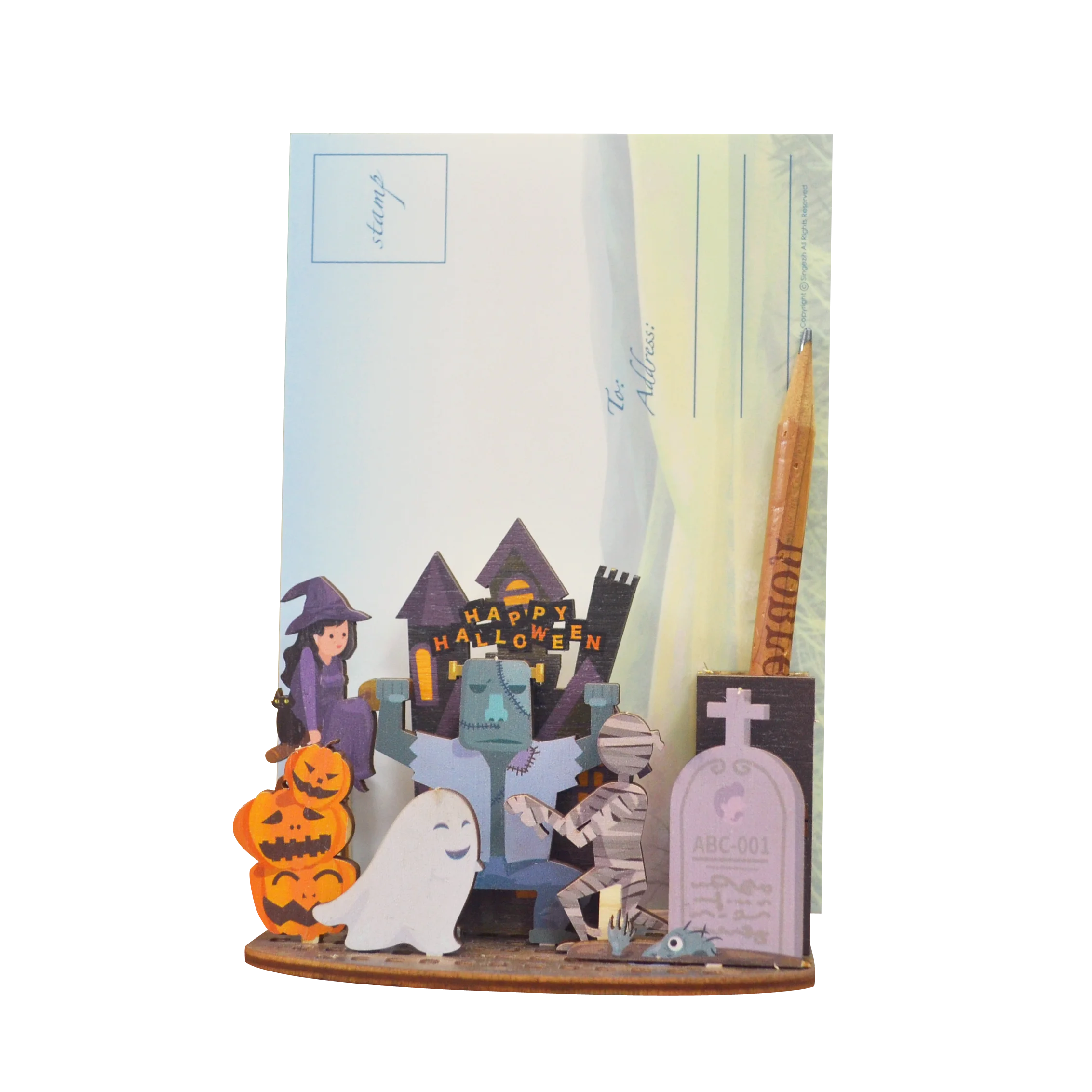 Cute Halloween Spooky Wooden Decorations Assembly High Quality Pen Holder Decoration for Halloween