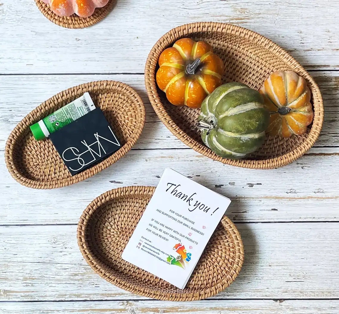 Oval Rattan Woven Tray  for Coffee Table, Woven Wicker Storage Basket for home office organization