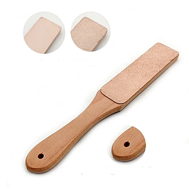 Wood Handle Leather Sharpening Strop Knife Razor Polishing Board with Polish Compound 2 Sided Made