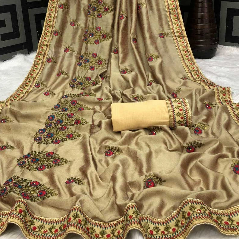 Most gorgeous look vhichitra silk heavy embroidery work saree with blouse piece indian women wear sari cheap low price wholesale