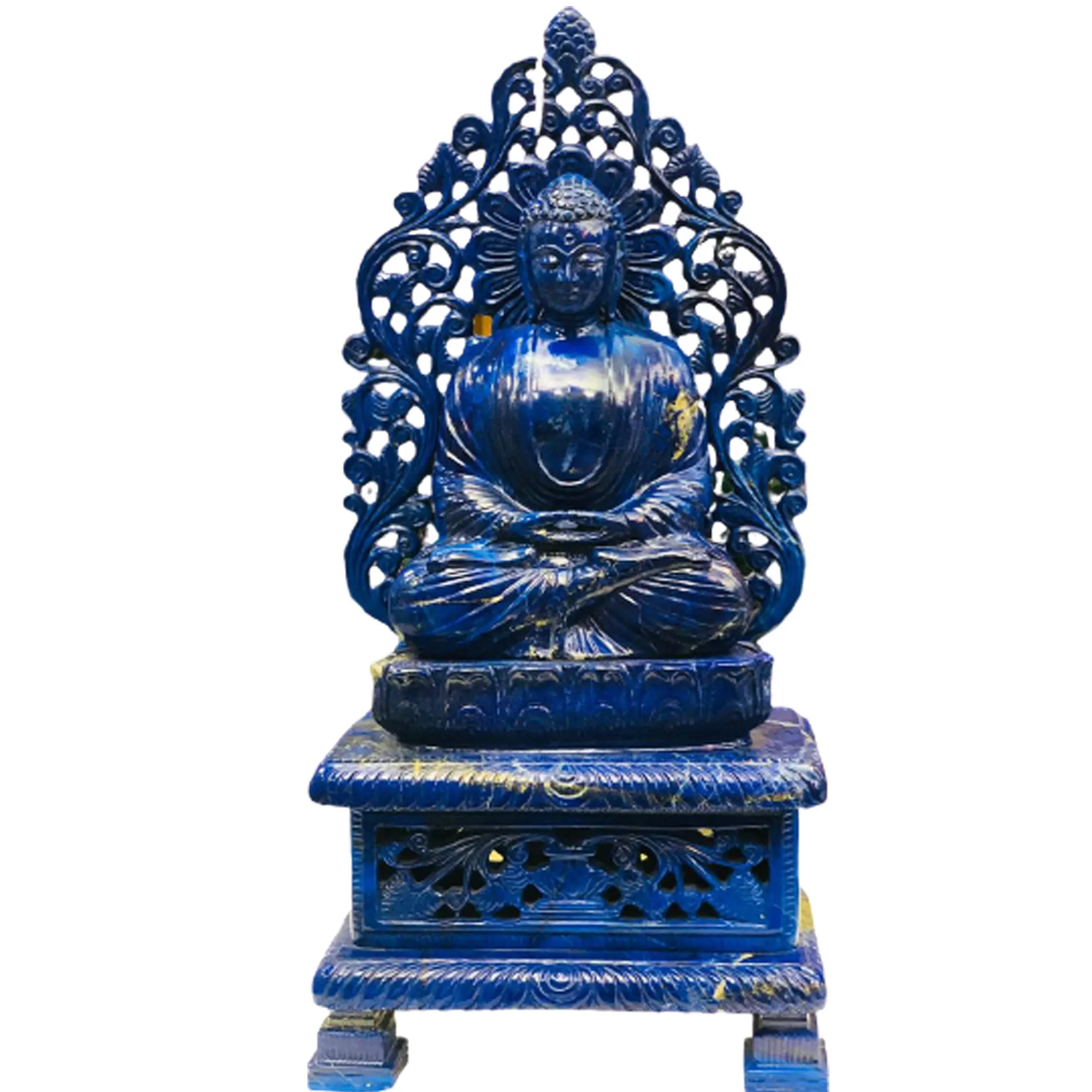 Natural Lapis Meditating Buddha Statue Handmade Gemstone Carving Stone Figure