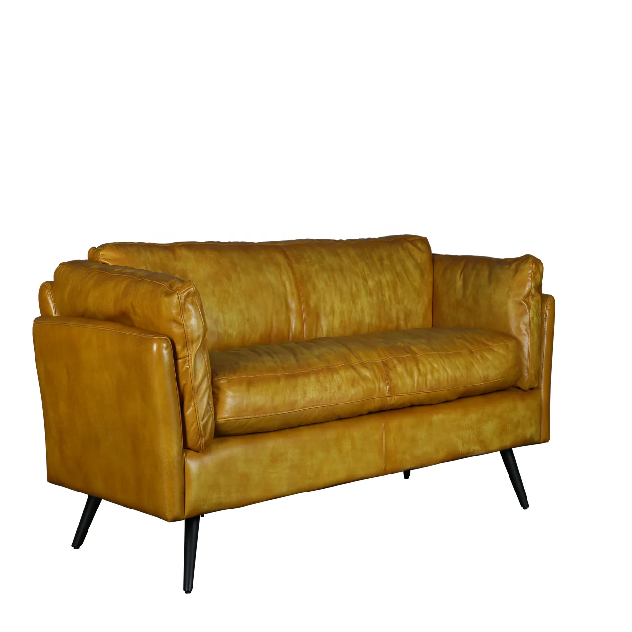 
Industrial & Vintage Solid Wood & Genuine Leather Two Seater Sofa For Living Room 