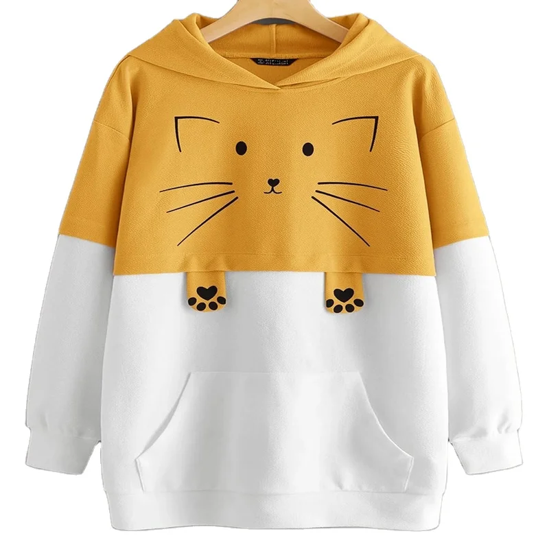 REEDOT Custom LOGO, Design and LOGO Cat Print Kangaroo Pocket Two Tone Hoodie and Sweatshirt