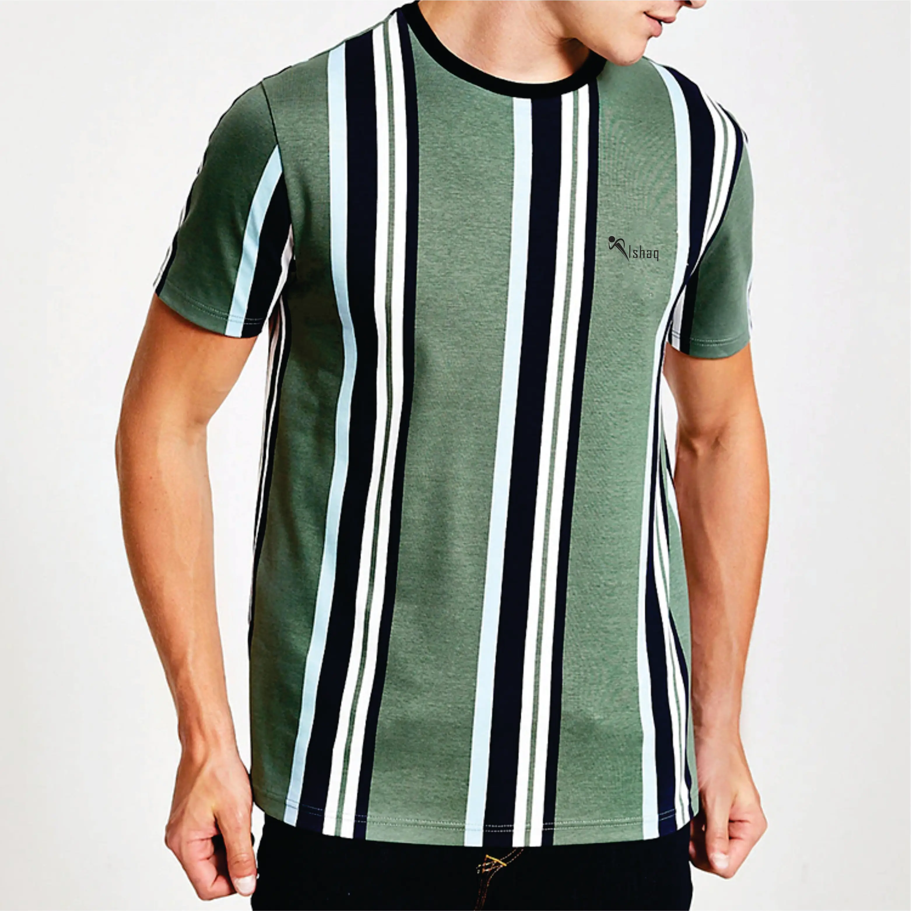 OEM изготовленный на заказ полосатой хлопковой одежды оптовая продажа с коротким рукавом мужская футболка