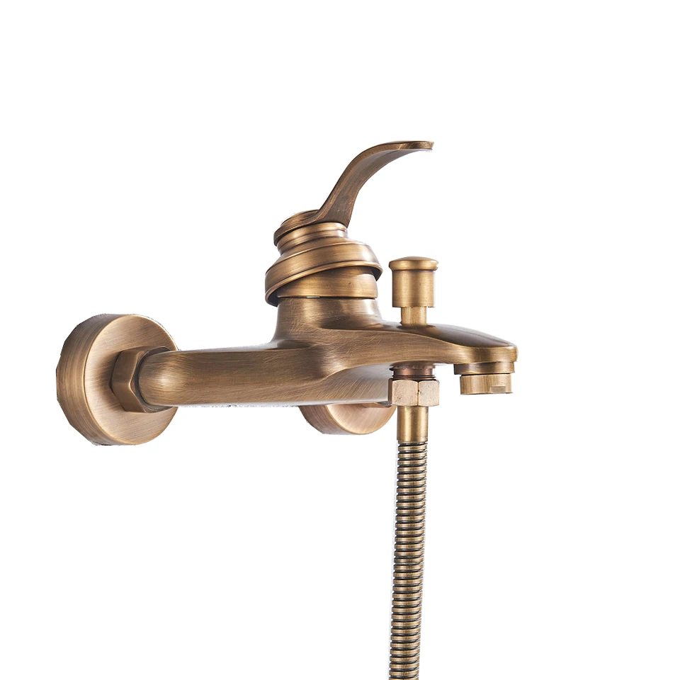 Antique Brass Bathroom Shower Faucet Bath Faucet Mixer Tap ABS Hand Shower Set Wall Mount Black Shower Control Valve Taps