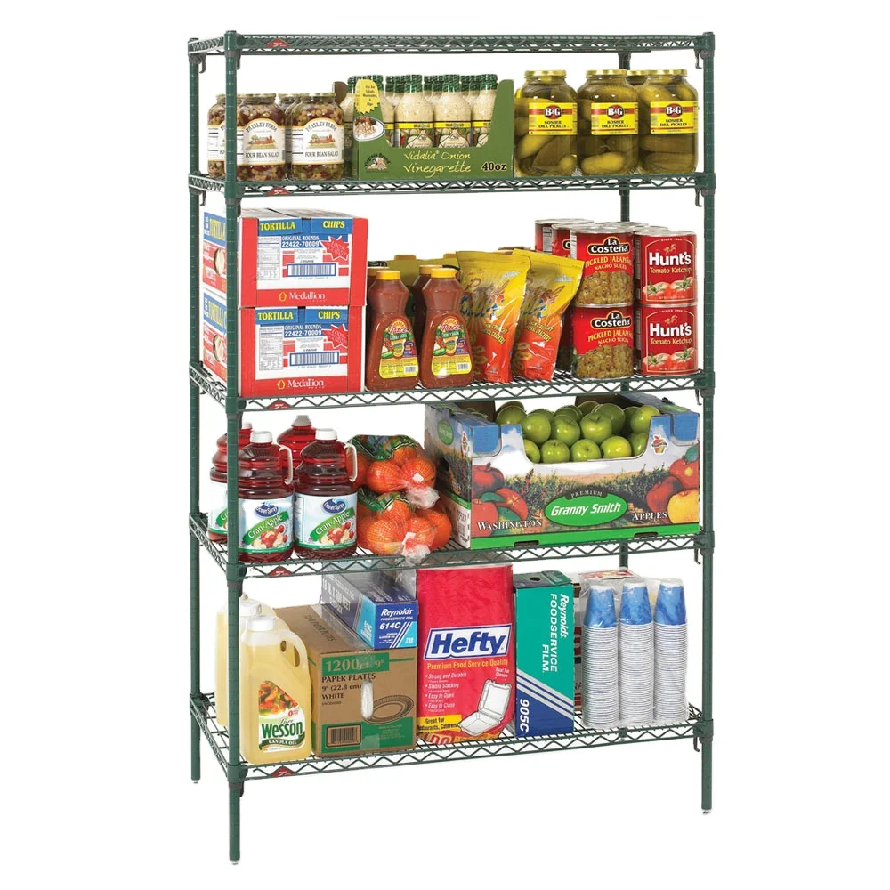 High Tier Trendy Quality Stainless Steel Metro Erecta 4-Shelf Industrial Wire Shelving Unit with Metroseal Green Epoxy