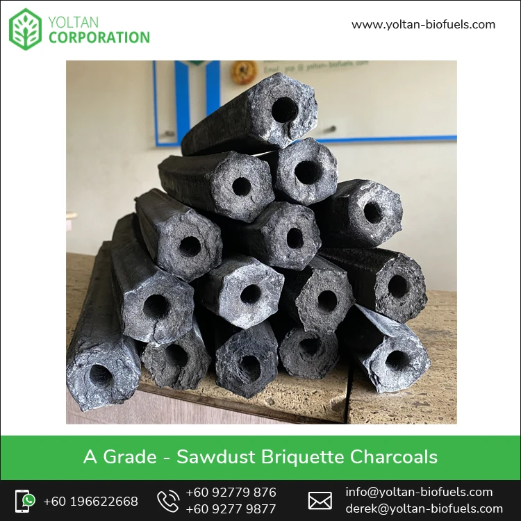 Bulk Quantity Manufacturer of Chemical Free Briquette Shape Tropical Mixed Wood Sawdust Made Charcoal