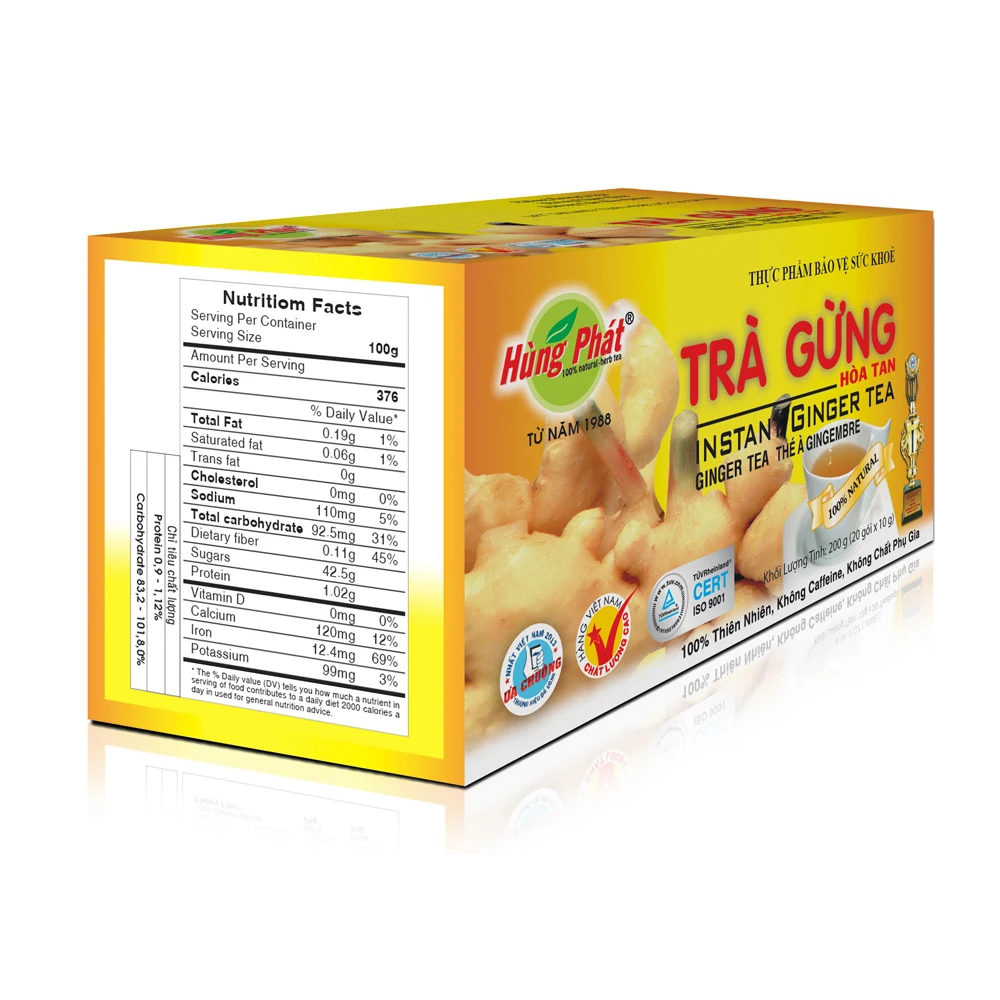 INSTANT GINGER TEA FLAVORED Organic Tea Blended Fresh Bag Gift Packing ISO Stir-fried Sachet