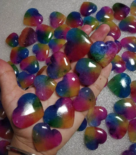 Natural Rainbow Solar Quartz Fancy Heart Shape Loose Cabochons Multi Color Solor Quartz Gemstones Wholesale Lot For Sale Bulk