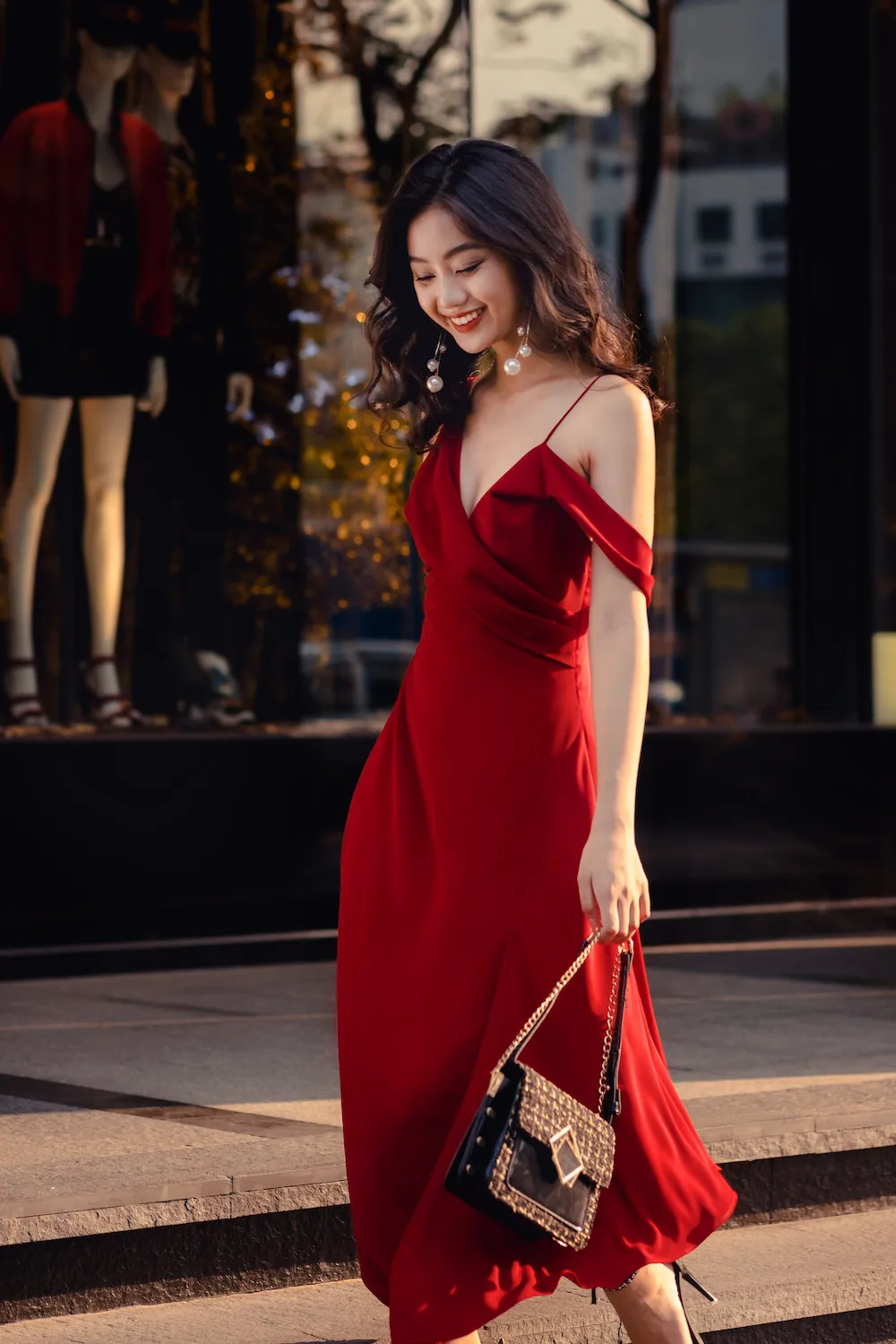 New arrivals cross over V neck bust pretty burgundy maroon midi dresses for woman party prom night out Made in Vietnam