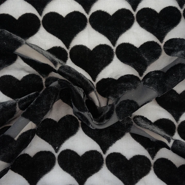 Manufacturer spot polyester love burnout autumn printed velvet fabric for dress sofa pillow