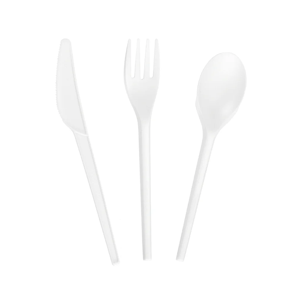 Hot Sale  CPLA Cutlery Disposable Cake Spoon Fork Knife Set Compostable Biodegradable Cutlery Tableware