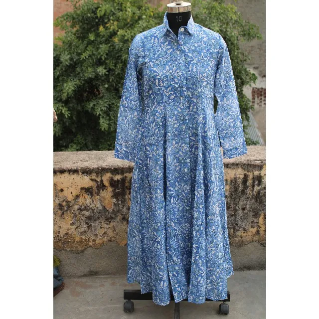 Новое поступление индийская Этническая длинная туника Kurti ручной работы хлопковое платье для женщин