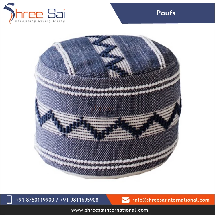 Polystyrene Balls Filling Unique Design Hand Made Pure Cotton Poufs for Floors