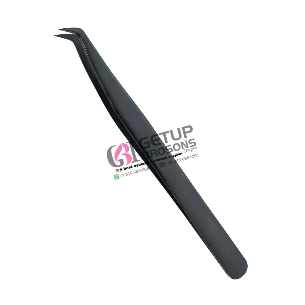 Best Quality Russian Volume Black Plasma Stainless Steel Eyelash Extension Tweezers With Own Your Custom Logo Beauty Instruments
