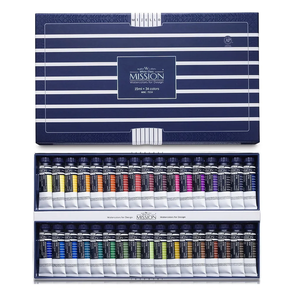 Mijello MISSION WHITE CLASS Design Watercolor Set (15ml x 34 Colors)