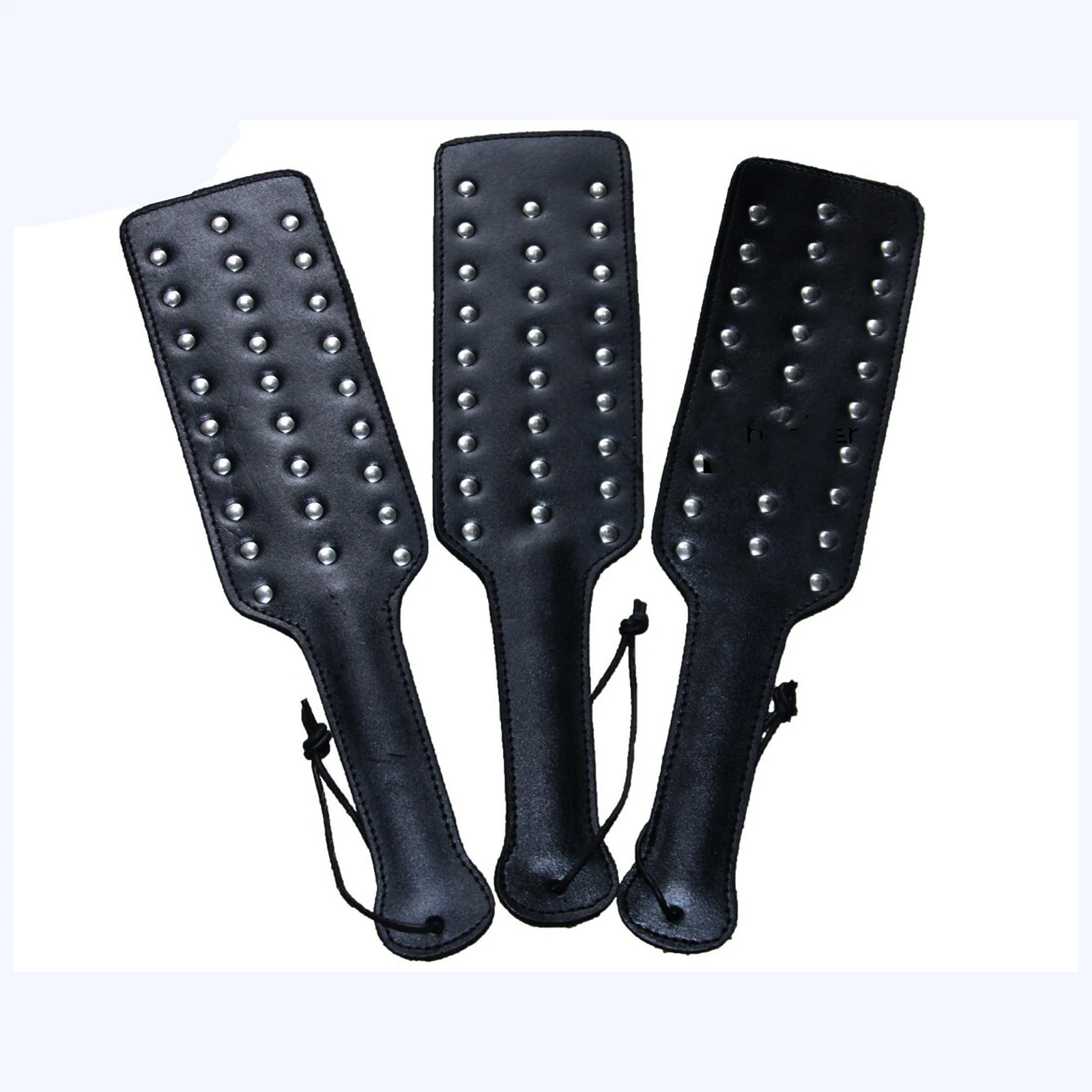 Bad Boy Bondage Set Black Cowhide Leather Restraint Hard BDSM Set Wrist Ankle Thigh Cuffs Collar Set, Paddle, Flogger, Blind Fol