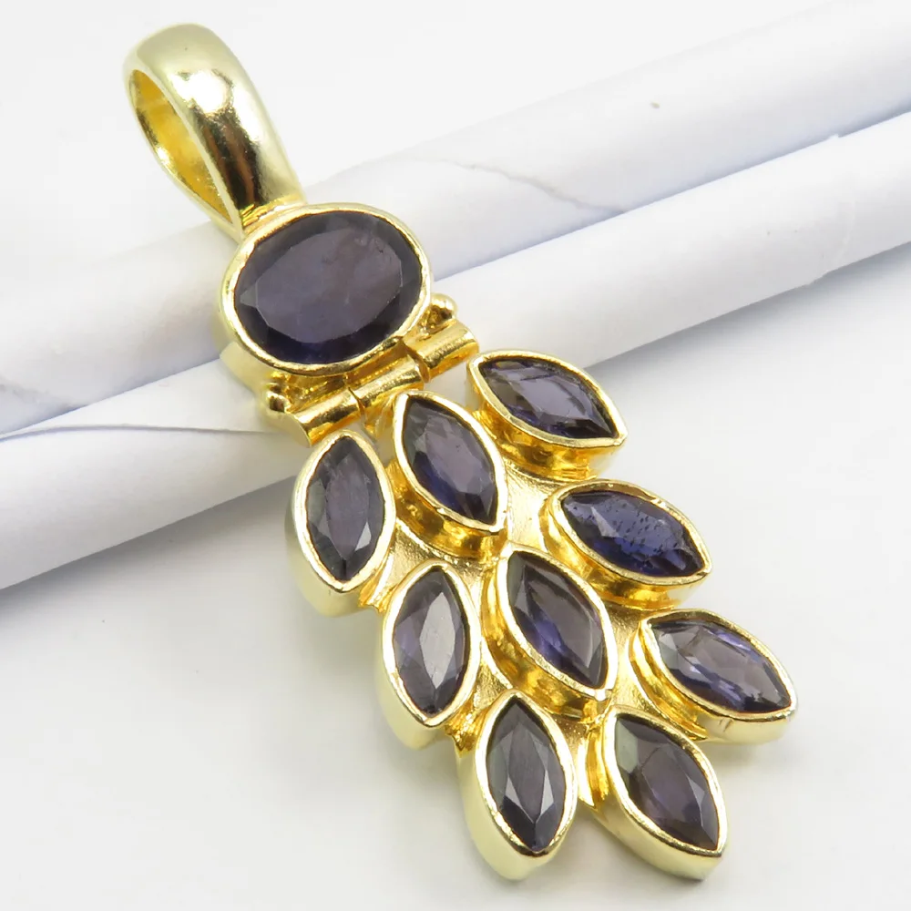 
Gold Flashed Facetted Iolite Pendant 1.5