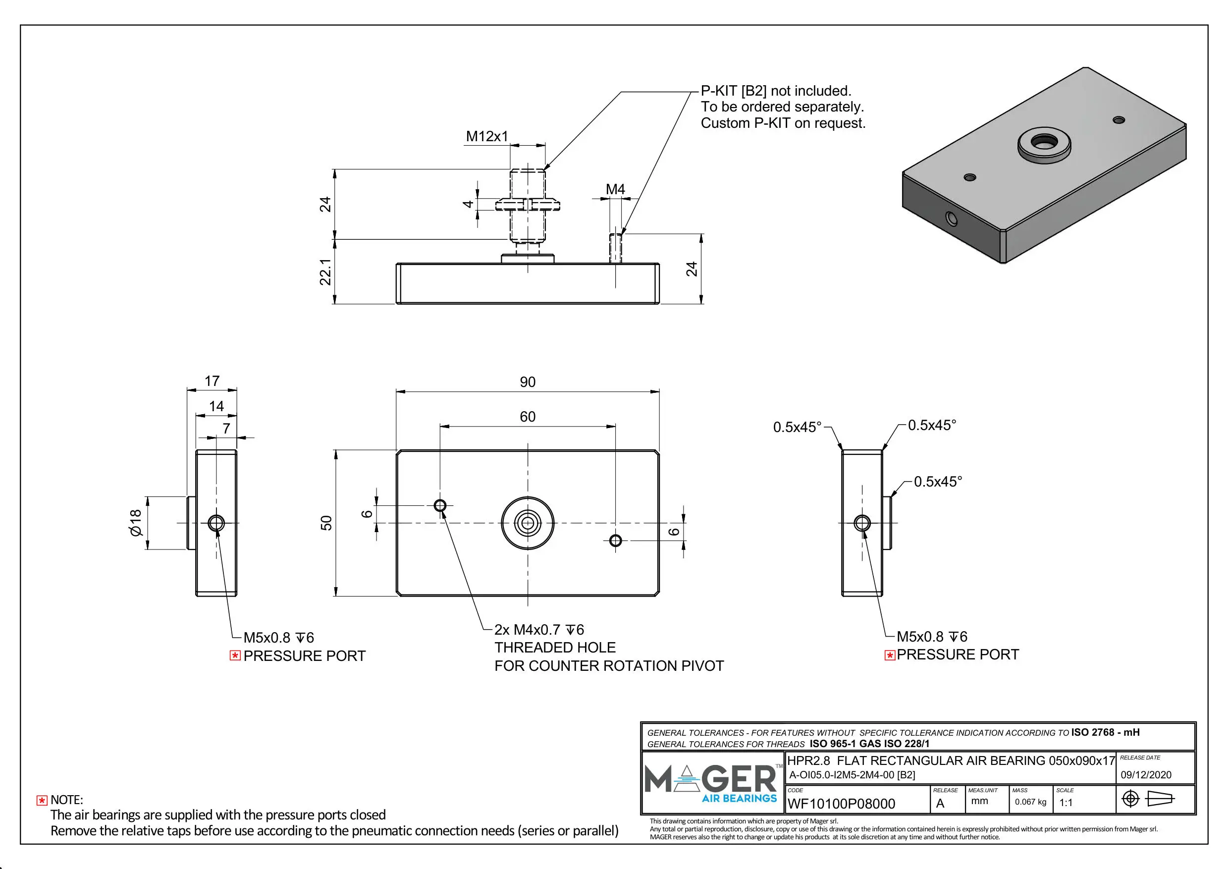 ITALY TOP QUALITY FLAT RECTANGULAR AIR BEARING HPR2.8 50x90x17