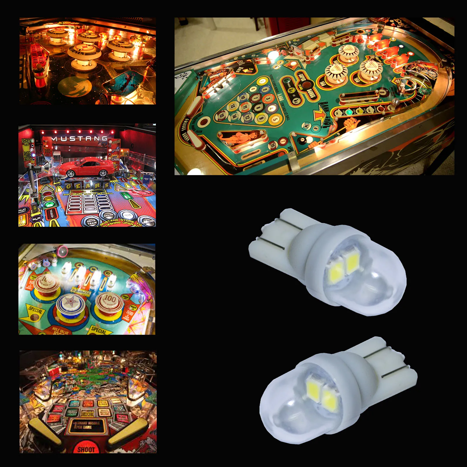 2 SMD 2835 Pinball Machine LED Bulb T10 w5w 194 168 wedge 6.3v AC/DC Amusement Pinball Bulb (Pinball, Stereo) PA