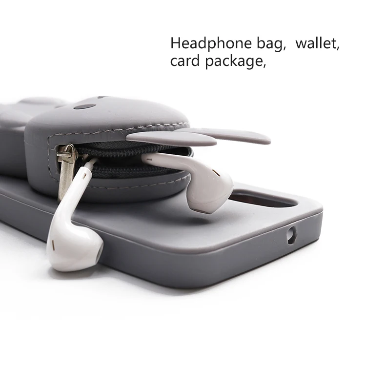 
Cute 3d cartoon rabbit silicone cell phone case,zipper bag wallet pouch mobile phone cases for iphone x xs 
