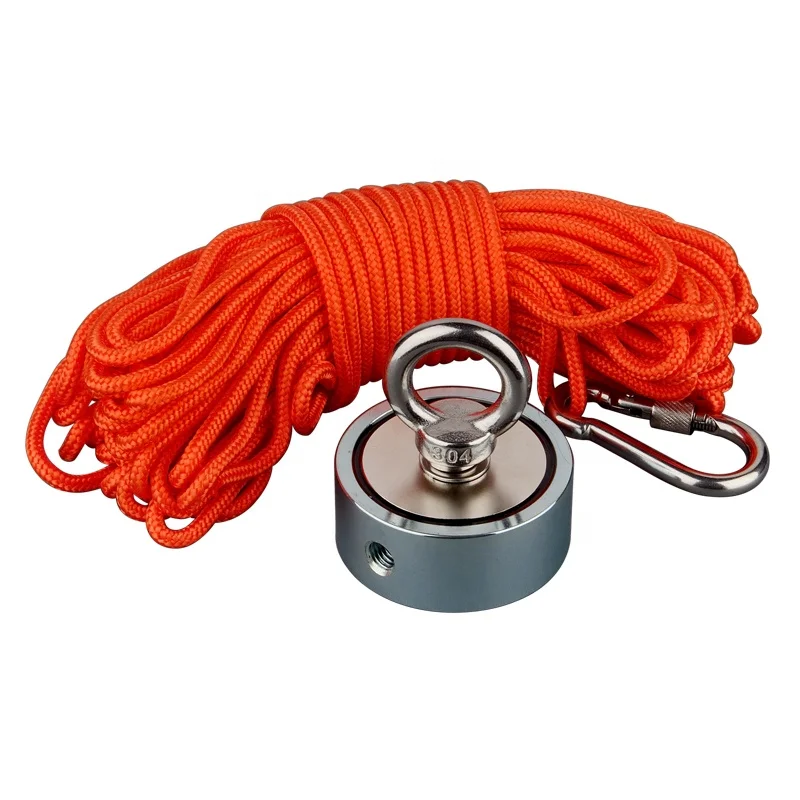 Hot sale Mutuactor Fishing Magnet Double Sides Combined 900lb Magnetic Pull Force Heavy Duty Neodymium Magnet N52 66 Feet Durable Rope