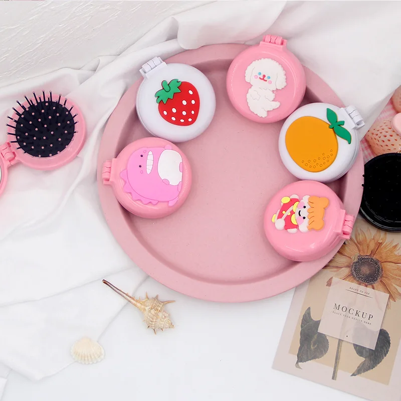 Складное зеркало для макияжа с мультяшным рисунком Расческа подушкой безопасности портативная Массажная косметических линз