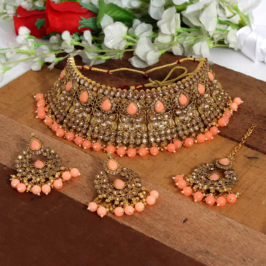 Latest Exclusive Designer Light Weight Kundan Polki Choker Necklace Set with Pair of Earrings Women and Girls 2022 Necklaces N/A