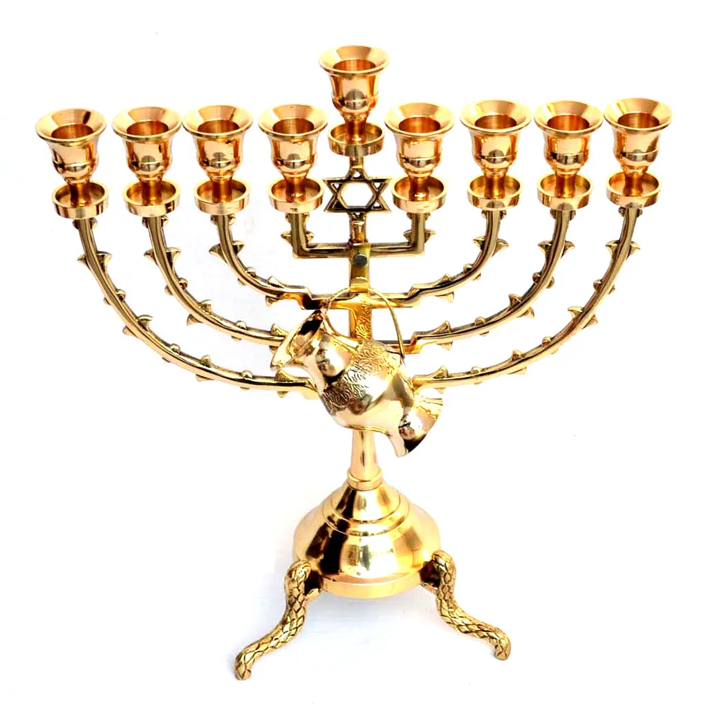 Best  Quality  Antique Large 15 Inch Brass 9 Branch Temple Menorah Judaica 12 Tribes Candle Stick Holder Jewish Oil Hanukkah