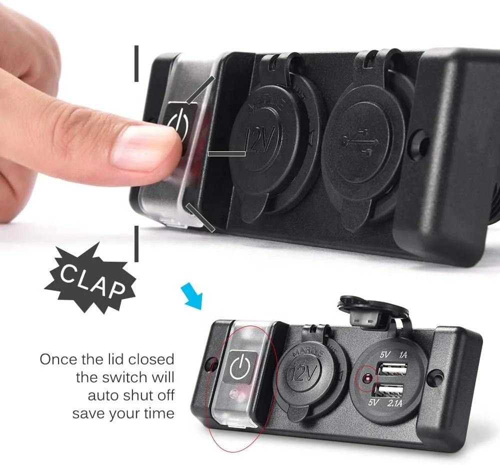 MICTUNING Pre-wired 12V Dual USB Breaker Switch Panel Socket Car Charger for Marine Boat RV Vehicle Truck