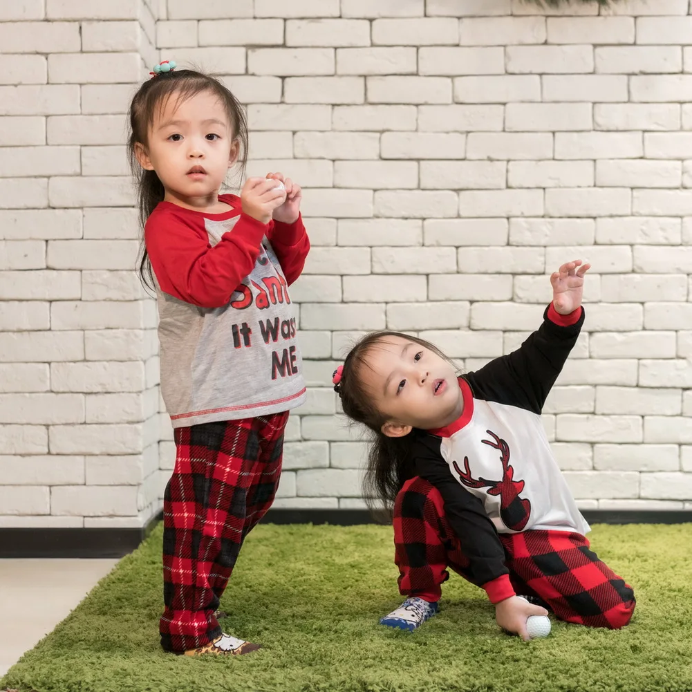 JOYUAN Toddler Boy Xmas Pajamas Set Baby l Black Red l Reindeer l Raglan l Family l 2 Pieces l embroidery l Christmas