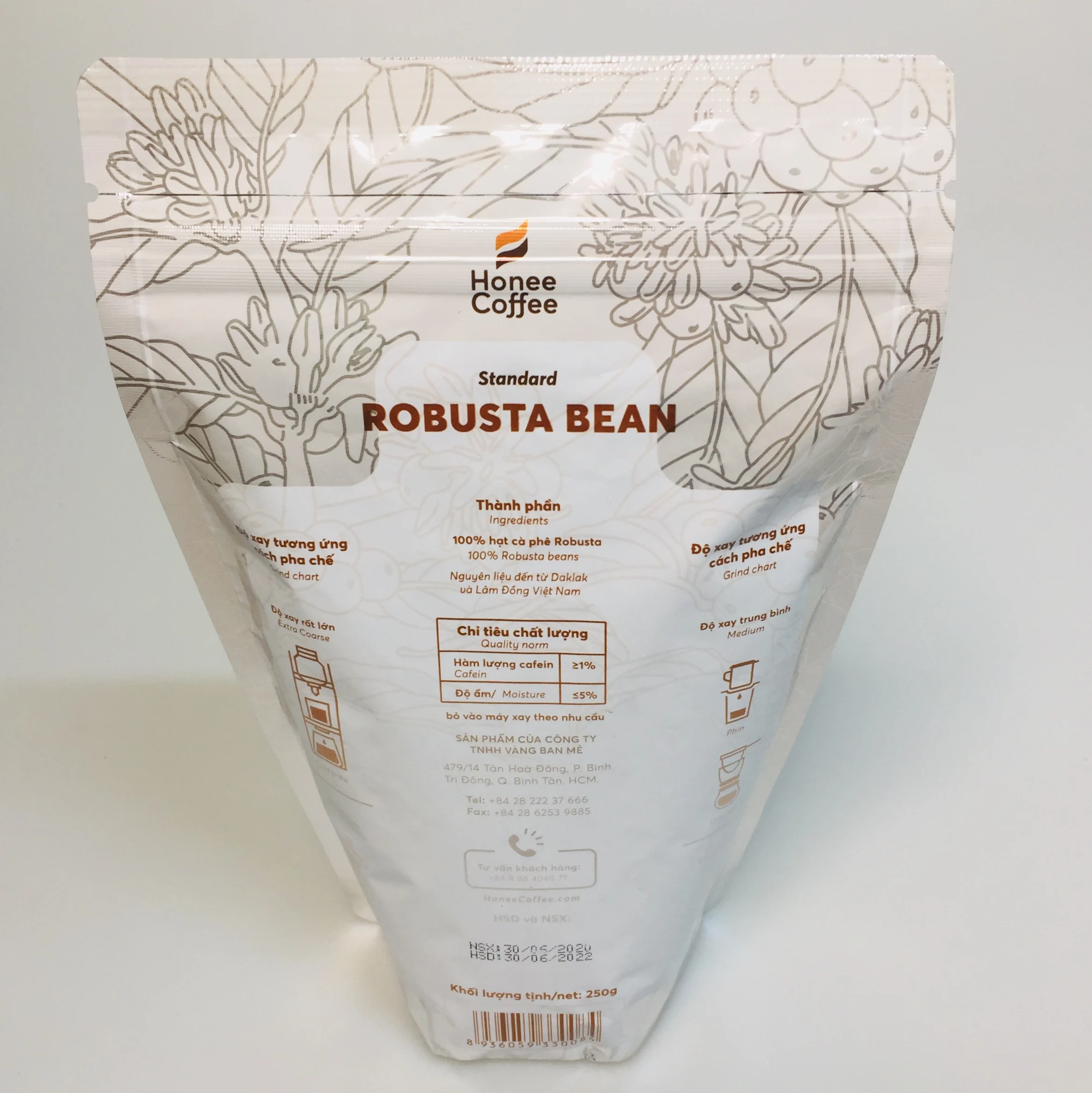Single Origin Viet Nam Robusta Whole Coffee Beans Roasted 250g 500g 1 kg High Quality and Good Product Honee Brand -