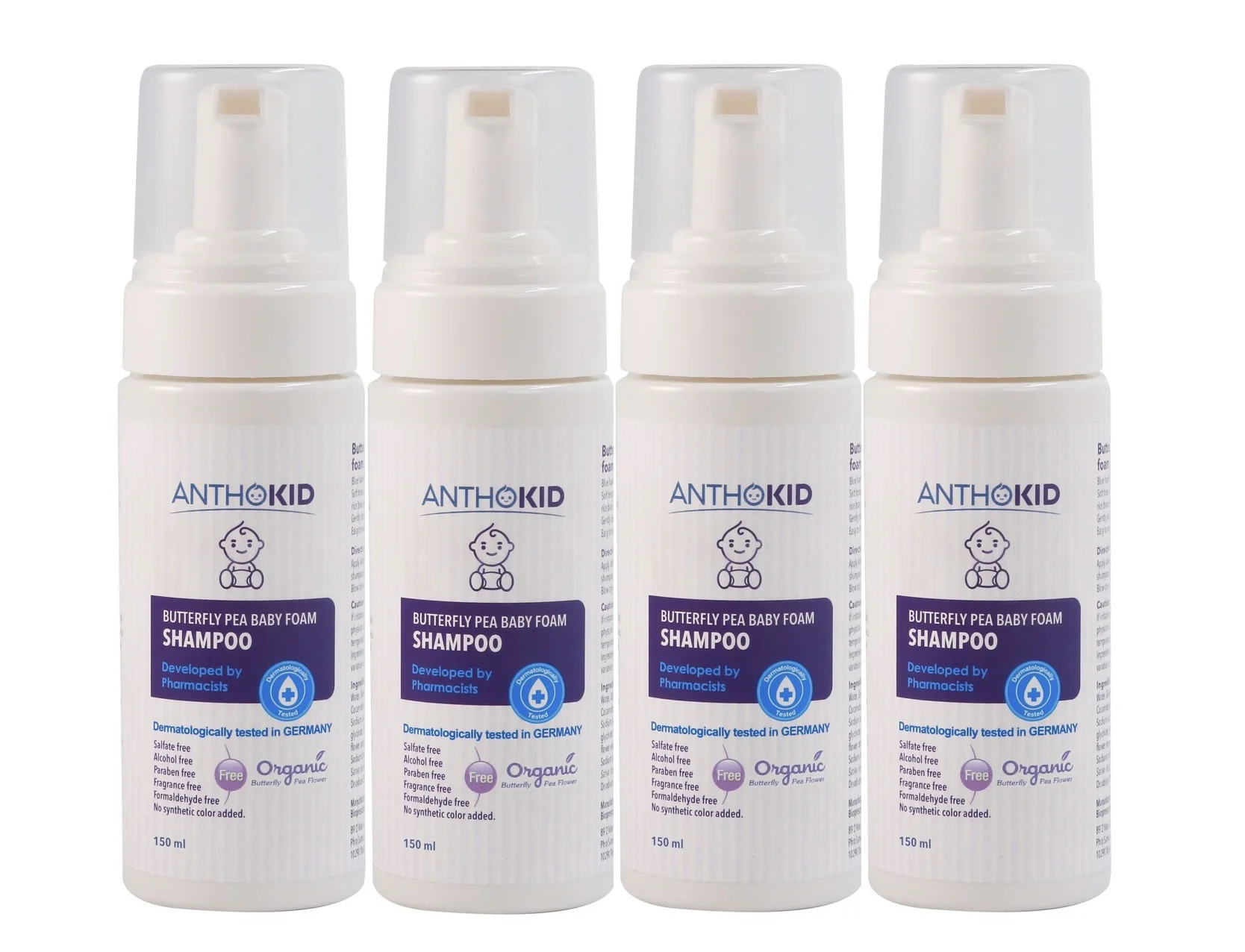 Coconut Oil Organic Herbal Anthokid - Butterfly Pea Baby Foam Shampoo 150 ml For All Hair Type From Thailand