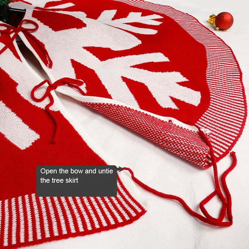 2021 New Christmas Tree Skirt Knitted Snowflake Pattern Christmas Ornament 120cm Red Christmas Tree Skirt