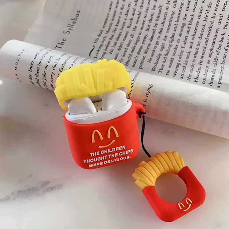 Пользовательский мультяшный картофель фри гамбургер наушники водонепроницаемый силиконовый чехол для airpods