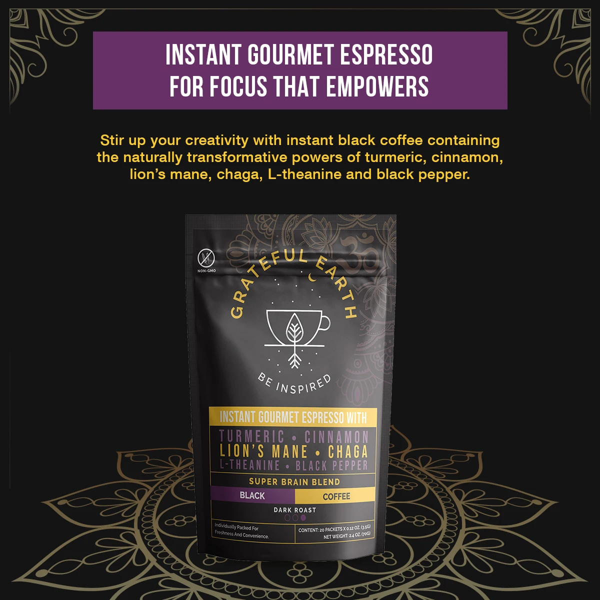 Grateful Earth Espresso Super Brain Blend Instant Coffee