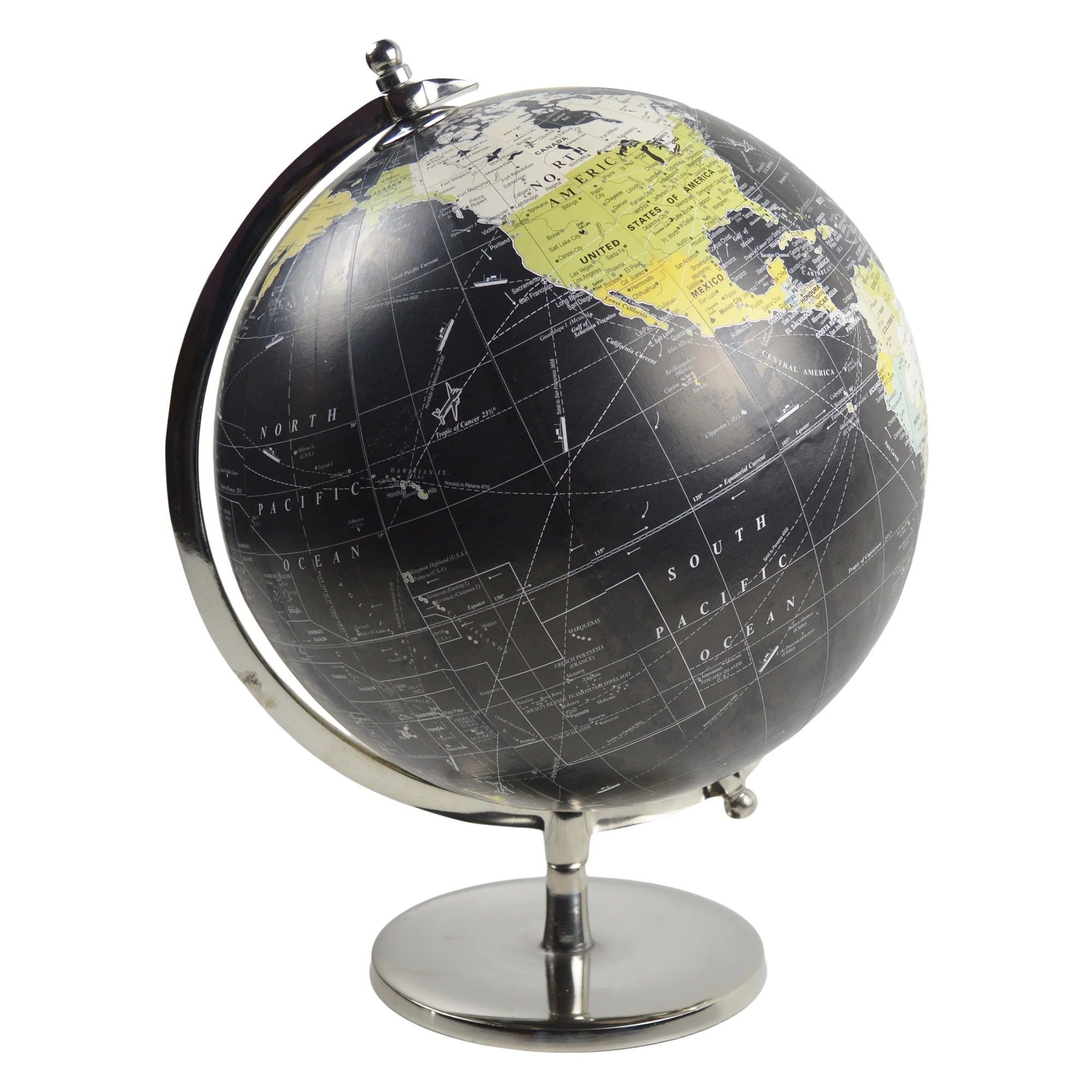 
Silver Desk Globe Wooden Stand Design 42cm Globe Polished Finishing World Map Globe 