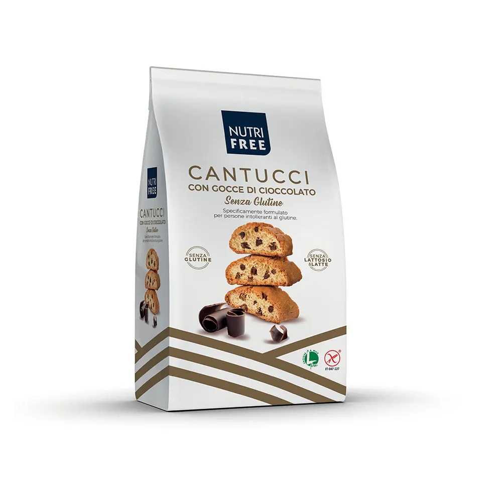 Gluten Free CANTUCCI with CHOCOLATE CHIPS 340g Biscuit Cookies Sugar Flavor Bag Packing Nutrifree 0.34 Kg Bag Packaging Sweet