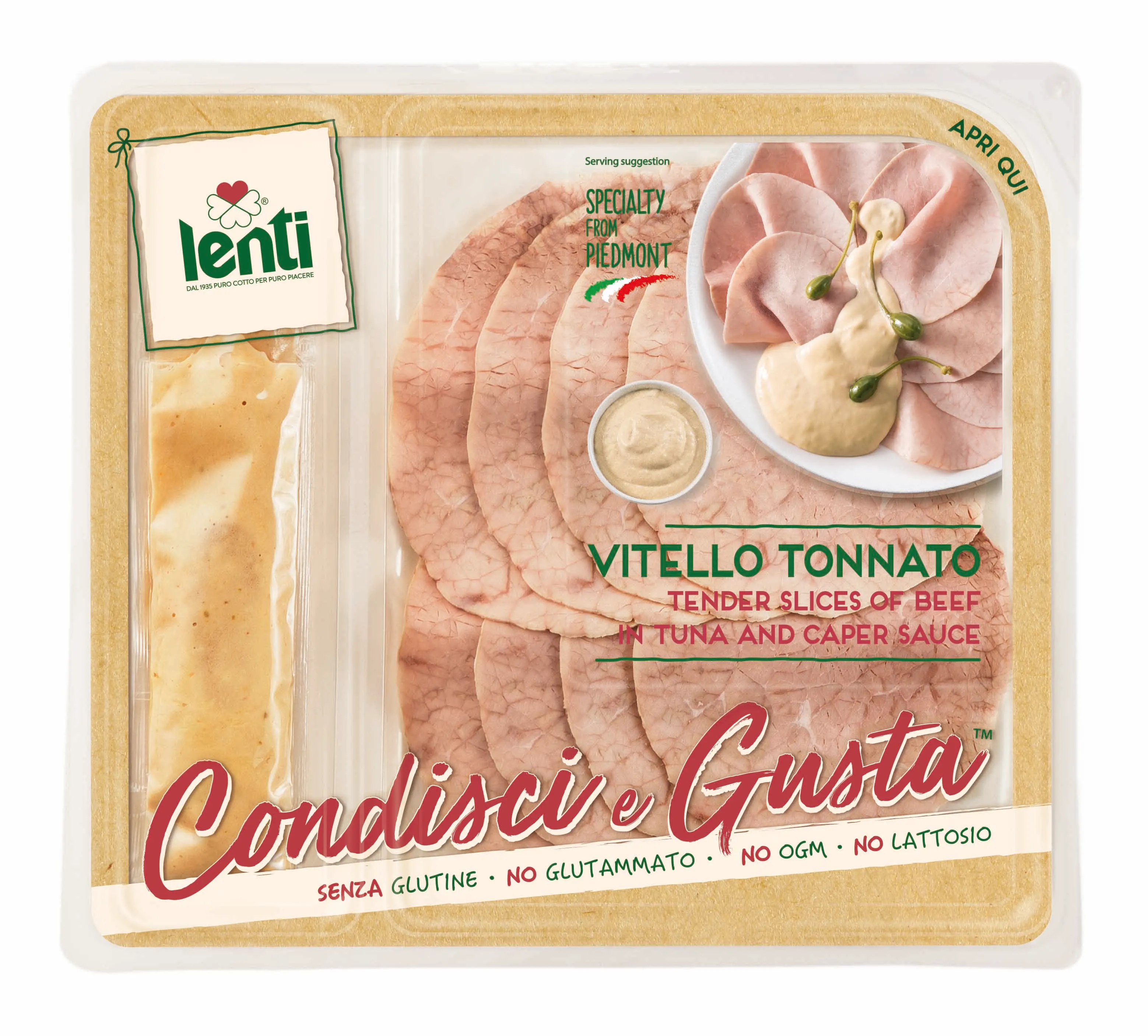 Ready to Eat Vitello Tonnato Tray Beef with Tuna sauce italian antipasto LENTI Made in Italy 0,120 kg for wholesalers and retail