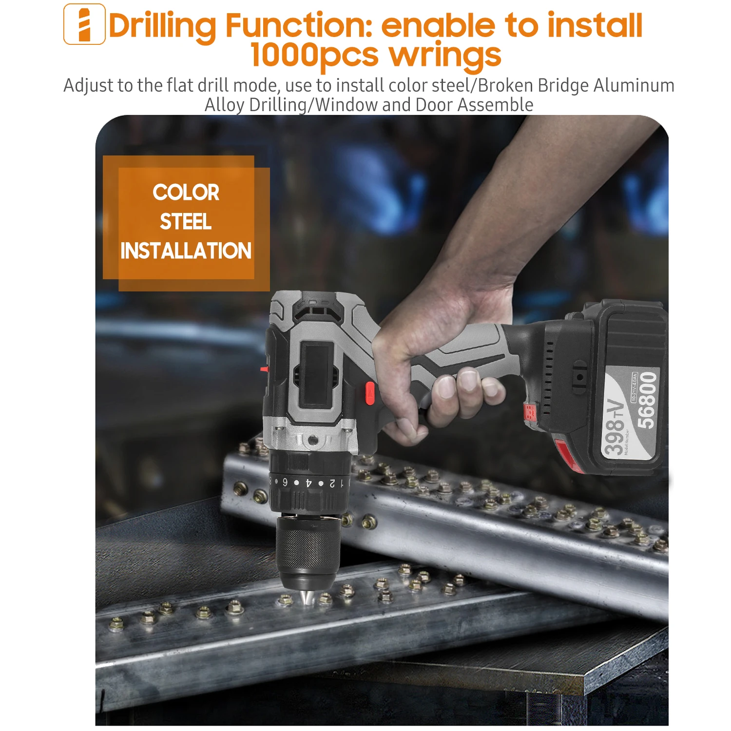 Wholesale Powerful Cordless Drill Driver 21V 6.0A Batteries 200N.m Variable Speed Screwdriver Power Impact Hammer Drill