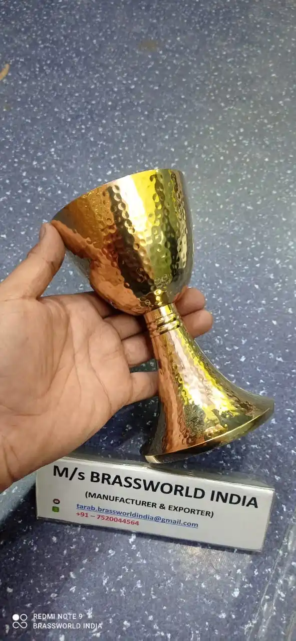 brass gold chalice with authentic hammered work Brassworld India