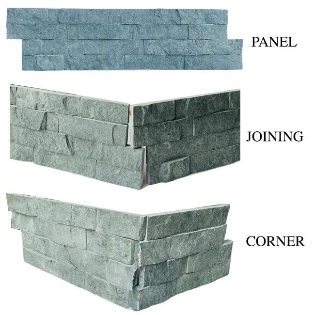 Green Slate Stone Cladding Tiles Natural Look High Quality Ledge Panels Dark Jade Color Wall Stone