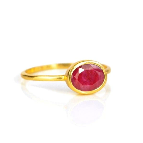 
Dyed Ruby Oval Shape Bezel set Gold Vermeil Ring 