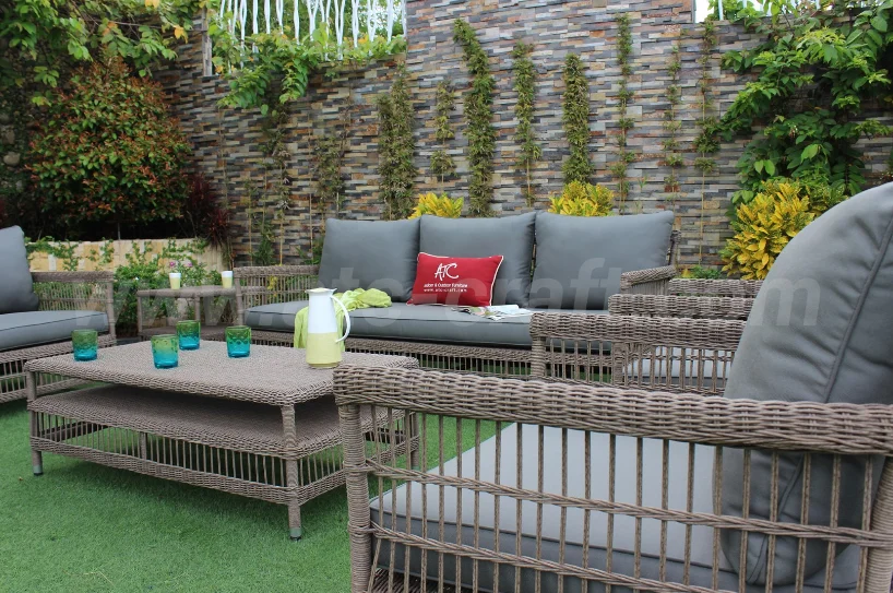 High-Durable Poly Rattan Outdoor Sofa Set Natural-Like & High Quality from Vietnam Brand Aluminum Frame for Garden Use