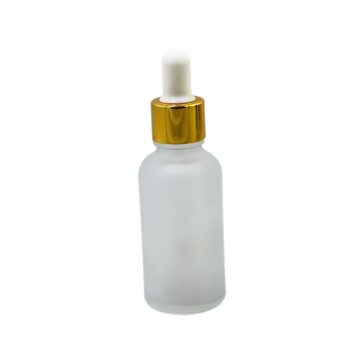 
European Warehouse Ready to Ship White Frosted Essential Oil 30ml Glass Dropper Bottle With Aluminum Dropper Cap 