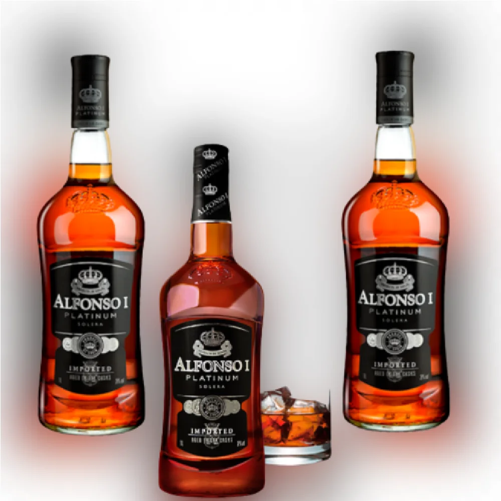 Hints of Fruits Ginger Honey Bottle in Full Golden Color Clear Bright American Oak Casks Alfonso I Platinum Brandy Alcohol