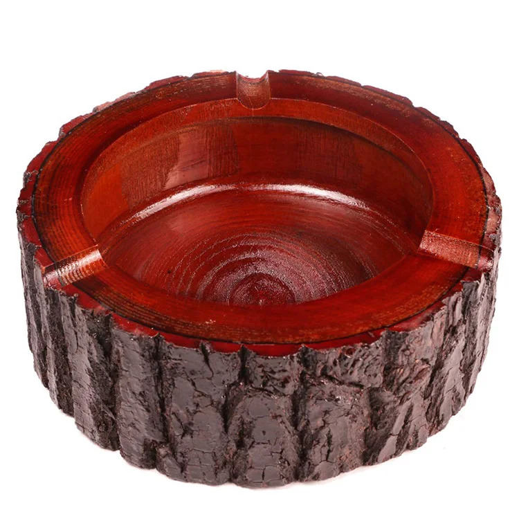 Customized Logo Printed Advertising Portable Round Pocket Creative Cigarette Wooden Cigar Ashtray