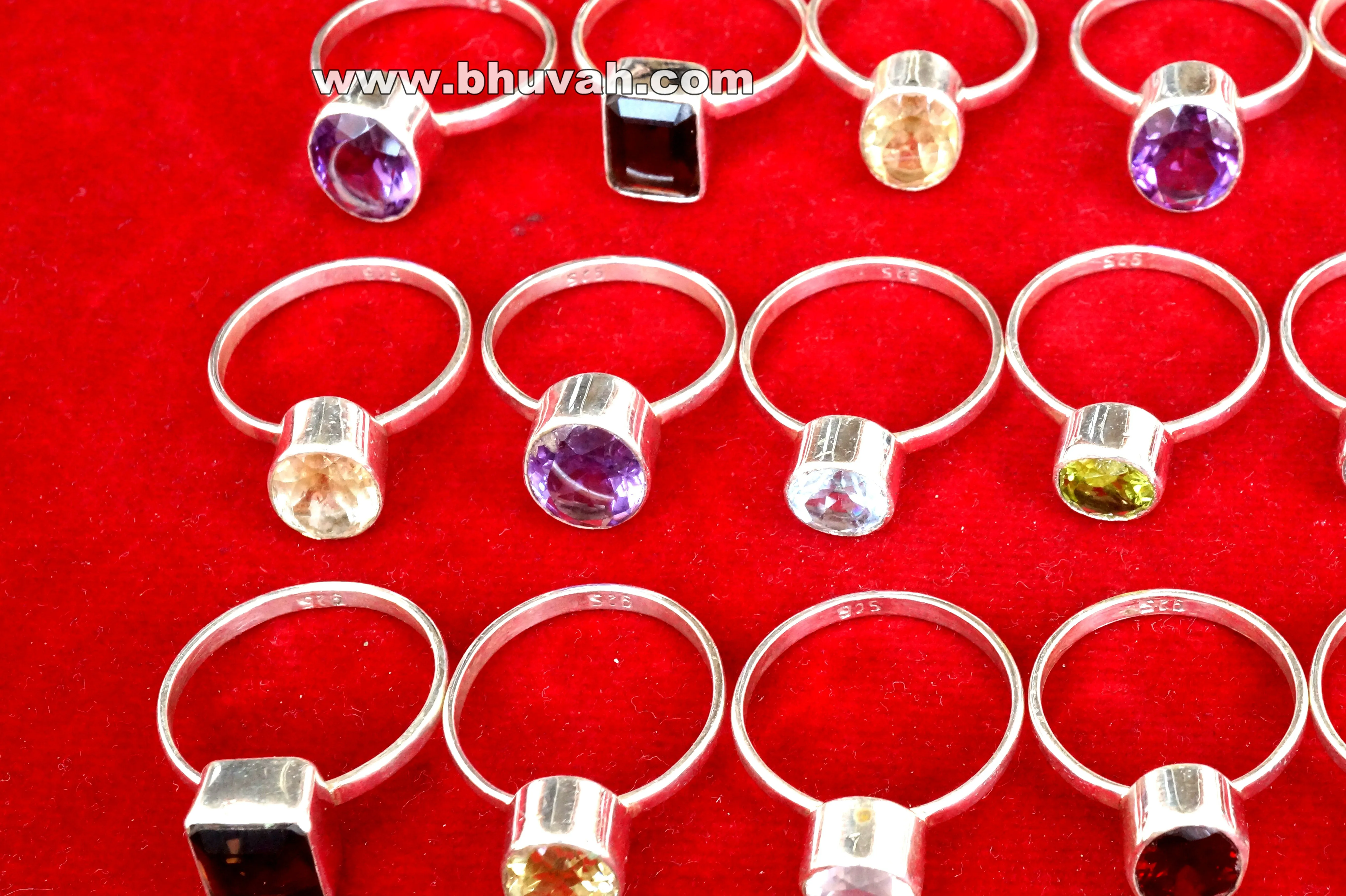 Natural Faceted Mix Gemstone Wholesale Lot 50 Pcs 925 Silver Pretty Ring
